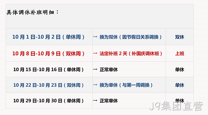 J9集团直营国庆放假